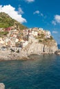 Scenic view of ocean and harbor in colorful village Vernazza, Ci Royalty Free Stock Photo