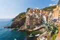 Scenic view of ocean and harbor in colorful village Vernazza, Ci Royalty Free Stock Photo