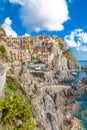 Scenic view of ocean and harbor in colorful village Vernazza, Ci Royalty Free Stock Photo