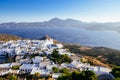 Scenic view of ocean and traditional Greek village Plaka, Greece Royalty Free Stock Photo