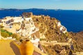 Scenic view of Oia town Santorini island and Caldera Royalty Free Stock Photo