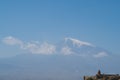 Scenic view of an old church in Armenia valley. Blue sky and bright autum colors on the sunny day. View of Khor Virap and Mount Royalty Free Stock Photo