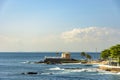 Scenic view of the old colonial Portuguese Fort Santa Maria in Barra beach, Salvador, Brazil