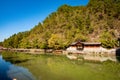 Scenic view of the old houses reflected in water of the Tuojiang River Tuo Jiang River in Phoenix Ancient Town