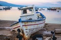 Scenic view of old wooden fishing boats at the pictorial coastal town of Koroni, Greece, Europe Royalty Free Stock Photo