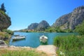 Scenic view of Omis where the Cetina river meets the Adriatic sea, Dalmatia, Croatia, outdoor travel background Royalty Free Stock Photo