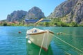 Scenic view of Omis where the Cetina river meets the Adriatic sea, Dalmatia, Croatia, outdoor travel background Royalty Free Stock Photo