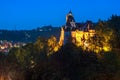 Scenic view over Dracula Bran medieval castle at night, Bran town, Transylvania regio, Romania Royalty Free Stock Photo