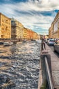 Scenic view over Moyka River embankment, St. Petersburg, Russia