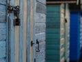 Scenic view of a padlock on a wooden beach hut Royalty Free Stock Photo