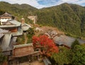 Scenic view of pagoda of Seiganto-ji Temple with Nachi no Taki waterfall in background at Nachi Katsuura, Wakayama, Japan Royalty Free Stock Photo