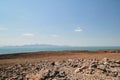 Scenic view of the panoramic desert landscapes of Loiyangalani District against the background of Lake Turkana in Turkana, Kenya