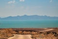 Scenic view of the panoramic desert landscapes of Loiyangalani District against the background of Lake Turkana in Turkana, Kenya