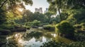 Scenic view of the park in the center of the big city in the summer Royalty Free Stock Photo