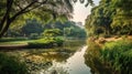 Scenic view of the park in the center of the big city in the summer Royalty Free Stock Photo