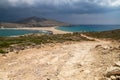 Scenic view from peninsula Prasonisi on Rhodes island, Greece with the aegean see on the right and the mediterranean see on the Royalty Free Stock Photo