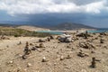 Scenic view from peninsula Prasonisi on Rhodes island, Greece with the aegean see on the right and the mediterranean see on the Royalty Free Stock Photo