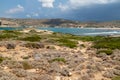 Scenic view from peninsula Prasonisi on Rhodes island, Greece with the mediterranean sea Royalty Free Stock Photo