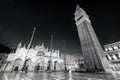 Scenic view of Piazza San Marco at night in monochrome style, Venice Royalty Free Stock Photo