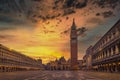 Scenic view of Piazza San Marco with dramatic colorful sky, Venice, Italy Royalty Free Stock Photo