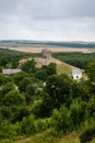 Scenic view on Pidkamin inselberg on adjacent hill in Brody region of Galychyna