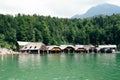 Pier in Konigssee lake a sunny summer day