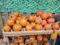 Scenic view of a pile of pumpkins in a box