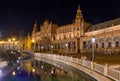 Scenic view of the Plaza of Spain located in Seville, Spain seen during nighttime