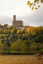 Scenic view of Poppi castle sunset golden light