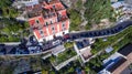 Scenic view of Positano, beautiful Mediterranean village on Amalfi, Italy narrow road and high traffic in the mountains, built Royalty Free Stock Photo