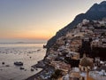 Scenic view of Positano at sunset. Amalfi Coast, Italy Royalty Free Stock Photo