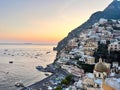 Scenic view of Positano at sunset. Amalfi Coast, Italy Royalty Free Stock Photo