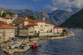 Scenic view of the postcard perfect historic town of Perast in the Bay of Kotor on a sunny day in the summer, Montenegro Royalty Free Stock Photo