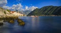 Scenic view of the postcard perfect historic town of Perast in the Bay of Kotor on a sunny day in the summer, Montenegro Royalty Free Stock Photo