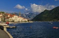 Scenic view of the postcard perfect historic town of Perast in the Bay of Kotor on a sunny day in the summer, Montenegro Royalty Free Stock Photo