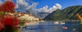 Scenic view of the postcard perfect historic town of Perast in the Bay of Kotor on a sunny day in the summer, Montenegro Royalty Free Stock Photo