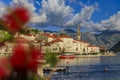 Scenic view of the postcard perfect historic town of Perast in the Bay of Kotor on a sunny day in the summer, Montenegro Royalty Free Stock Photo