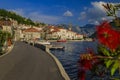 Scenic view of the postcard perfect historic town of Perast in the Bay of Kotor on a sunny day in the summer, Montenegro Royalty Free Stock Photo