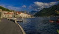 Scenic view of the postcard perfect historic town of Perast in the Bay of Kotor on a sunny day in the summer, Montenegro Royalty Free Stock Photo