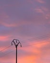 Scenic view of powerlines during a beautiful sunset Royalty Free Stock Photo