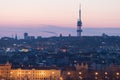 Scenic view of Prague city, Czech Republic in historical center of Prague, buildings and monuments of the dusk. Royalty Free Stock Photo