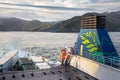 Scenic view of Queen Charlotte Sound from the Deck of the Aratere Interislander Ferry in New Zealand