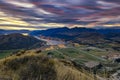 Scenic view of Queenstown City and Airport at Sunset, New Zealand Royalty Free Stock Photo