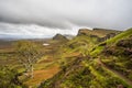 Scenic view of Quiraing mountains in Isle of Skye, Scottish high Royalty Free Stock Photo