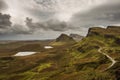 Scenic view of Quiraing mountains in Isle of Skye, Scottish high Royalty Free Stock Photo