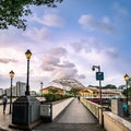 Scenic view of Read Bridge at Clarke Quay during sunset. Royalty Free Stock Photo