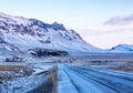 Scenic view from the Ring Road Route 1 at sunrise in winter. South of Iceland