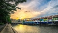 Scenic view of Riverside Point, Clarke Quay and Bumboats in Singapore River Royalty Free Stock Photo