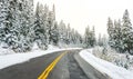 Scenic view of the road in the forest with snow covered Royalty Free Stock Photo