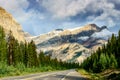 Scenic view of the road on Icefields parkway, Canadian Rockies Royalty Free Stock Photo